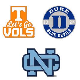 Three College Pin Styles: Slogan, Round, and Logo