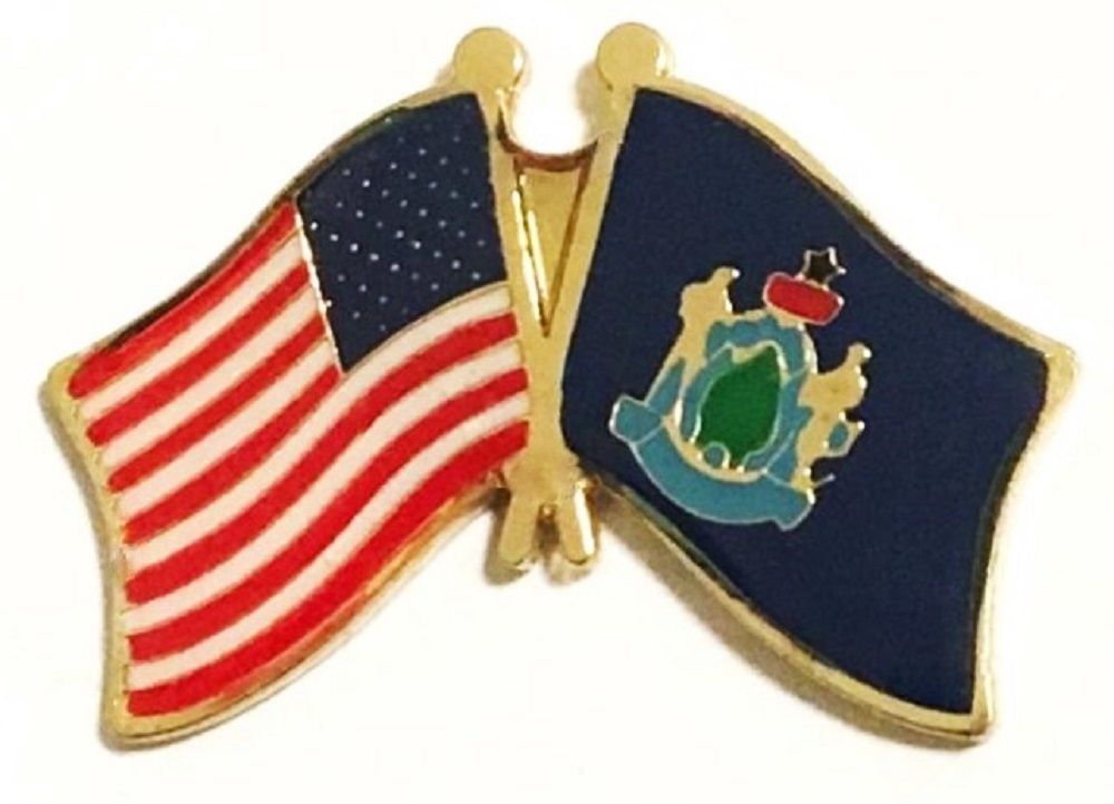 Maine flag lapel pin, state single and double flag pins on sale| World ...